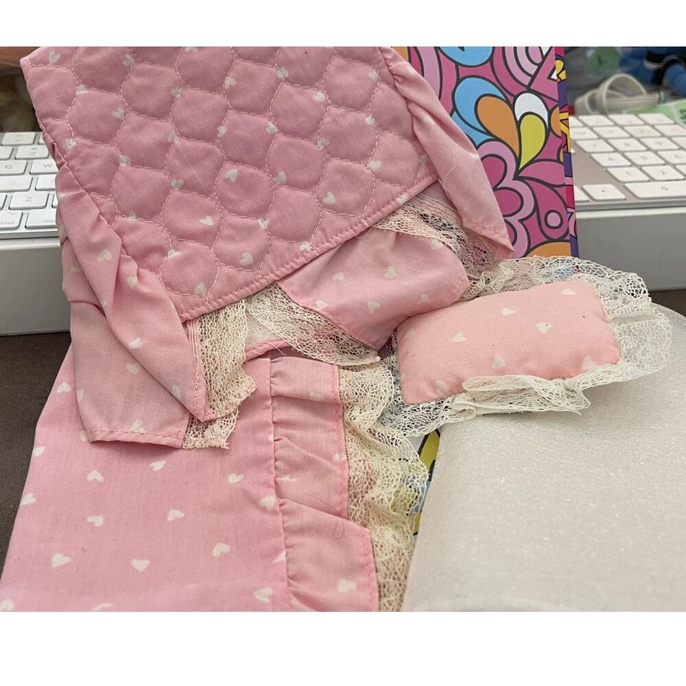 Vintage Mattel 1982 Barbie Doll Linen pink canopy, bed linen, Pillow (4 pieces)